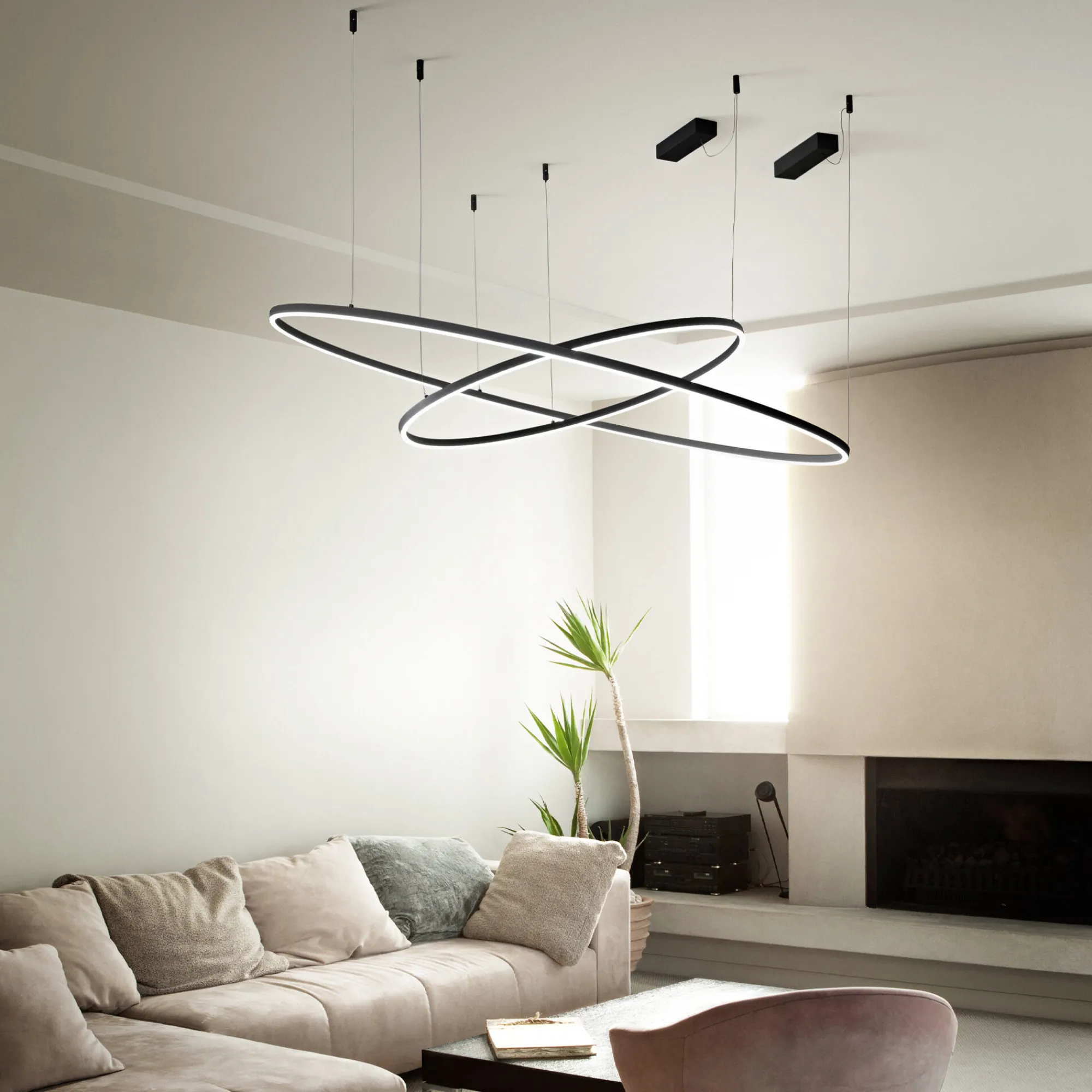 Ideal-Lux - Lampada a sospensione ORACLE SLIM SP D090 ROUND 3000K ON-OFF BK, 90 x 90 x h28 cm,<Dmora Shop