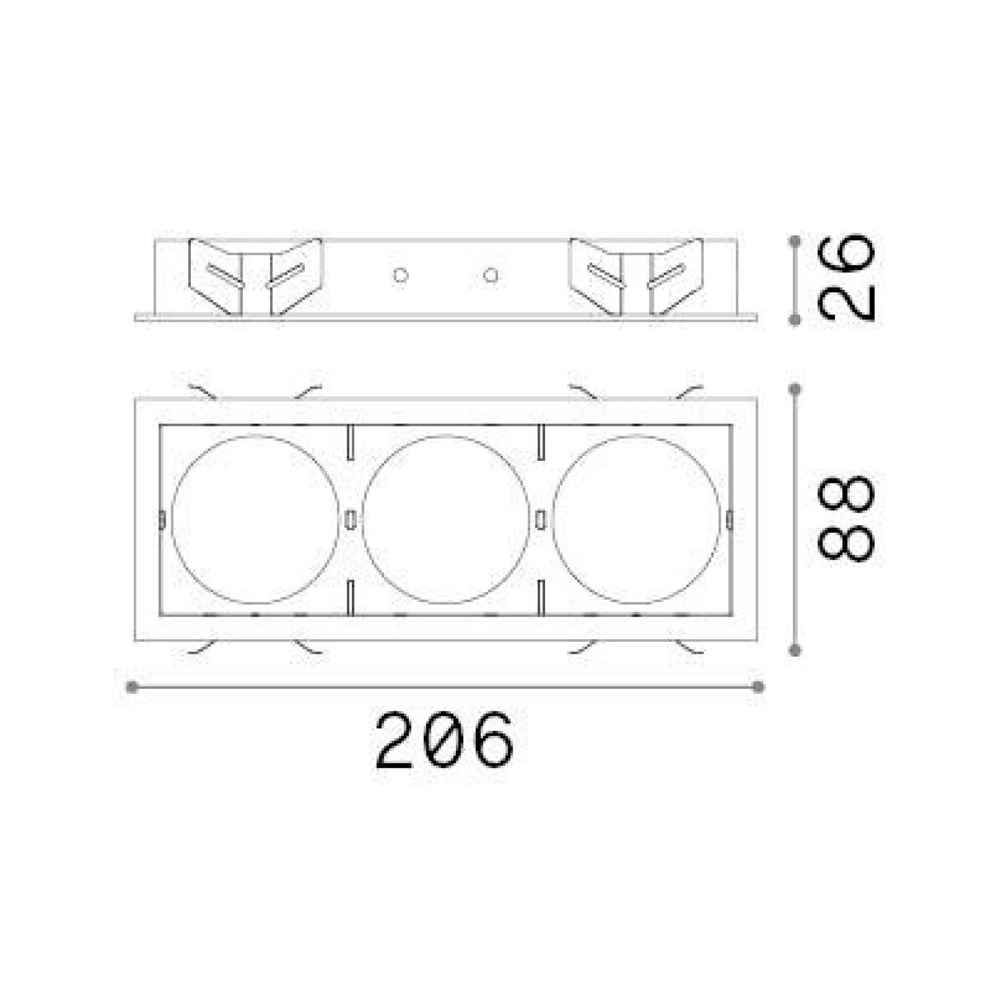 Ideal-Lux - Lampada da incasso BENTO FRAME SQUARE TRIPLE WH, 21 x 9 x h3 cm, Nero<Dmora New