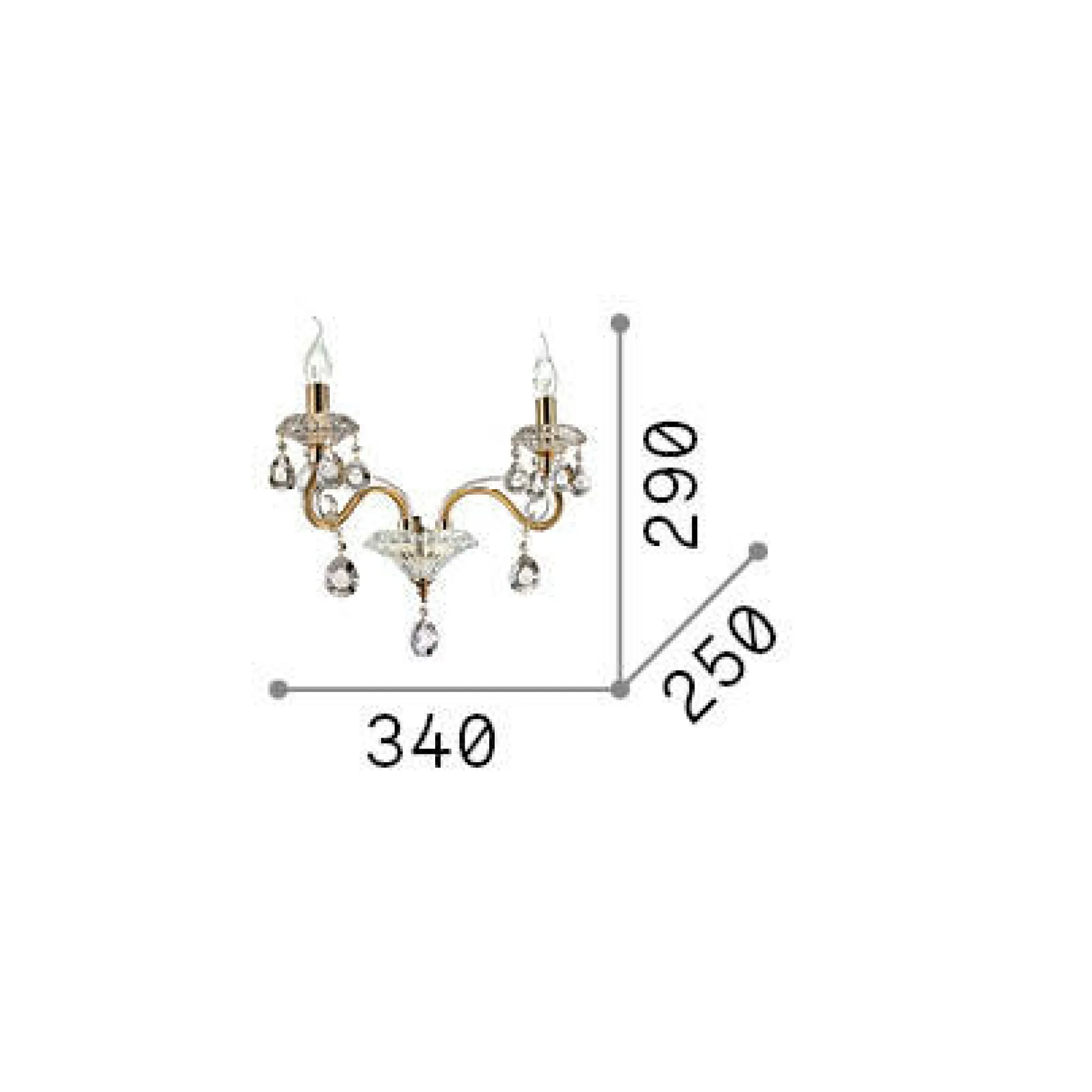 Ideal-Lux - Lampada da parete NEGRESCO AP2 , 34 x 29 x h25 cm,<Dmora Online