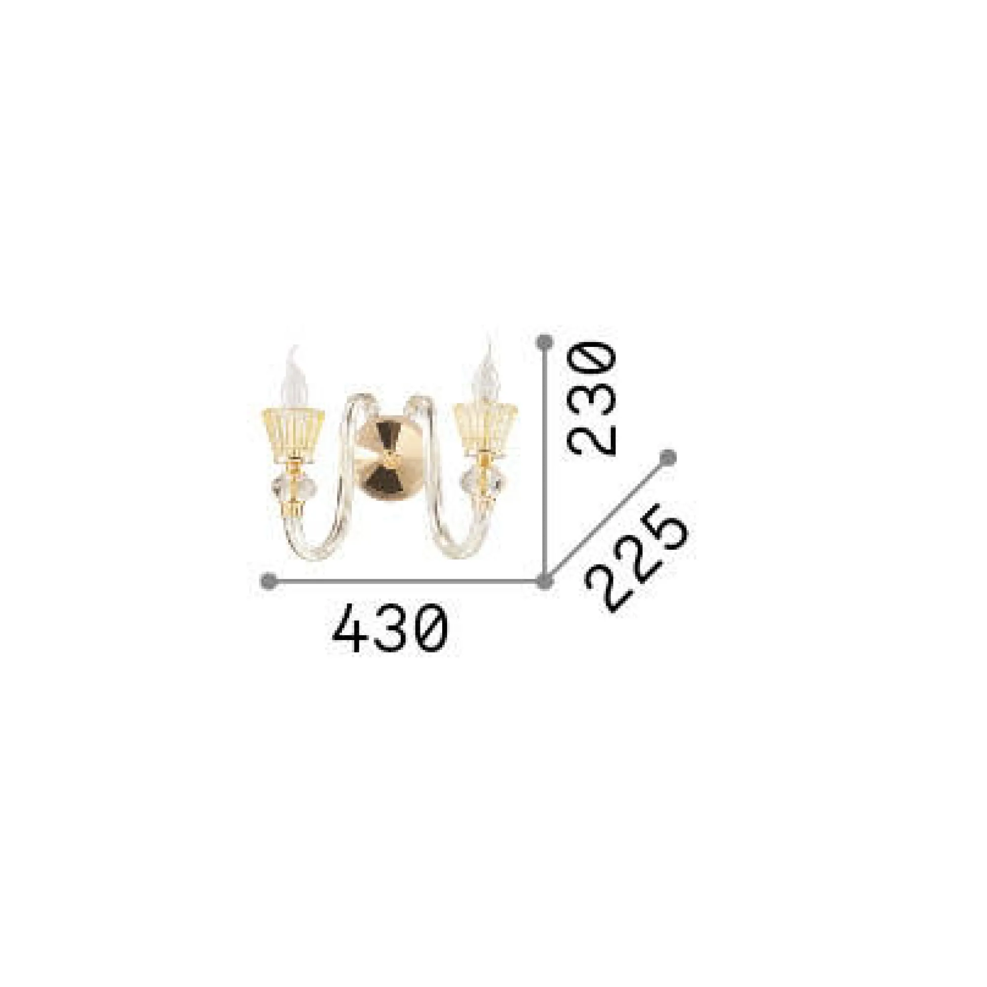 Ideal-Lux - Lampada da parete STRAUSS AP2, 43 x 23 x h23 cm,<Dmora Shop
