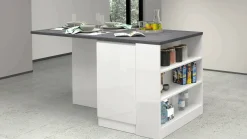 Isola da cucina Abern, 160x90h90 cm, Bianco lucido e Ardesia<Dmora Outlet