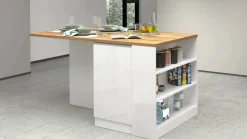 Isola da cucina Abern, 160x90h90 cm, Bianco lucido e Rovere<Dmora Cheap