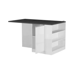 Isola da cucina Abern, 160x90h90 cm, Bianco lucido e Ardesia<Dmora Outlet