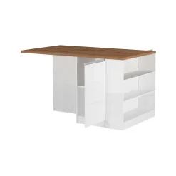 Isola da cucina Abern, 160x90h90 cm, Bianco lucido e Rovere<Dmora Cheap