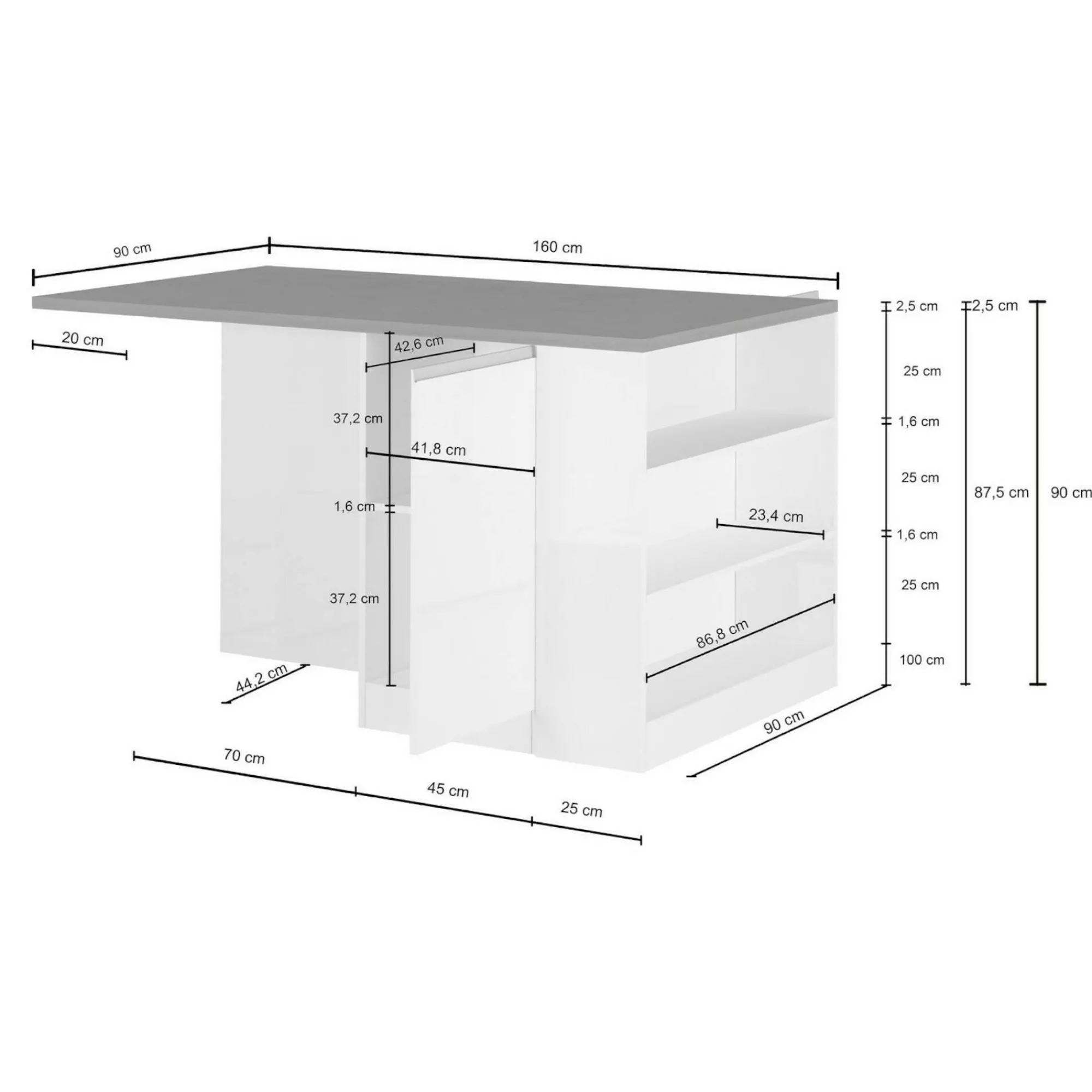 Isola da cucina Abern, 160x90h90 cm, Antracite e Rovere<Dmora Fashion