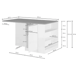 Isola da cucina Abern, 160x90h90 cm, Bianco lucido e Rovere<Dmora Cheap