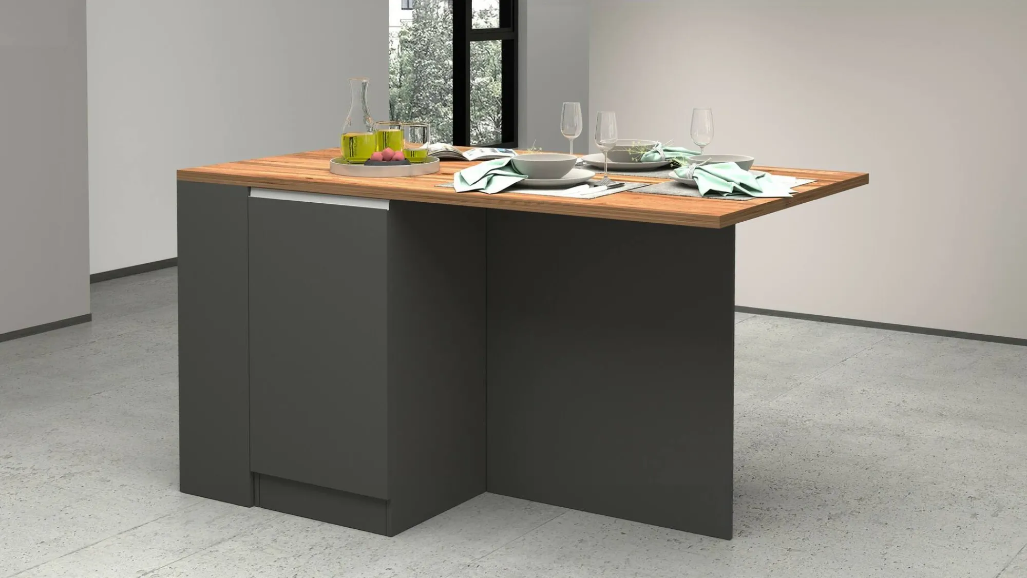 Isola da cucina Abern, 160x90h90 cm, Antracite e Rovere<Dmora Fashion