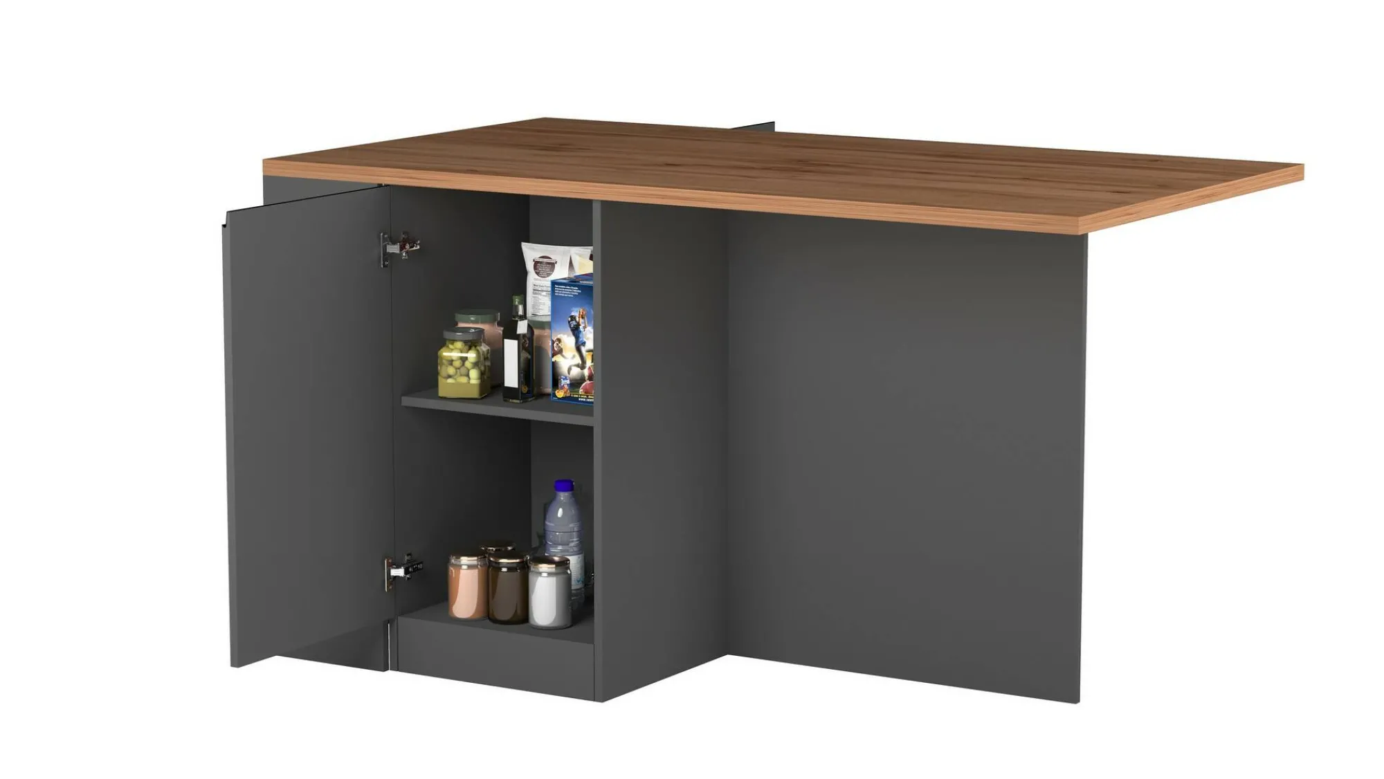 Isola da cucina Abern, 160x90h90 cm, Antracite e Rovere<Dmora Fashion
