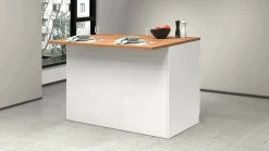 Isola da cucina Analiza, 125x90h90 cm, Bianco lucido e Rovere<Dmora Sale