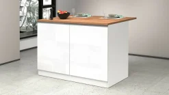 Isola da cucina Analiza, 125x90h90 cm, Bianco lucido e Rovere<Dmora Sale