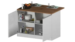 Isola da cucina Analiza, 125x90h90 cm, Bianco lucido e Rovere<Dmora Sale