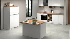 Isola da cucina Analiza, 125x90h90 cm, Bianco lucido e Rovere<Dmora Sale