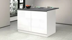 Isola da cucina Daffaticat, 125x90h90 cm, Bianco lucido e Ardesia<Dmora Hot