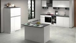 Isola da cucina Daffaticat, 125x90h90 cm, Bianco lucido e Ardesia<Dmora Hot