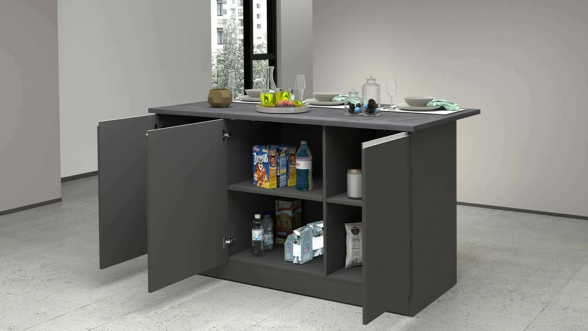 Isola da cucina Tartaro, 155x90h90 cm, Antracite e Ardesia<Dmora Discount