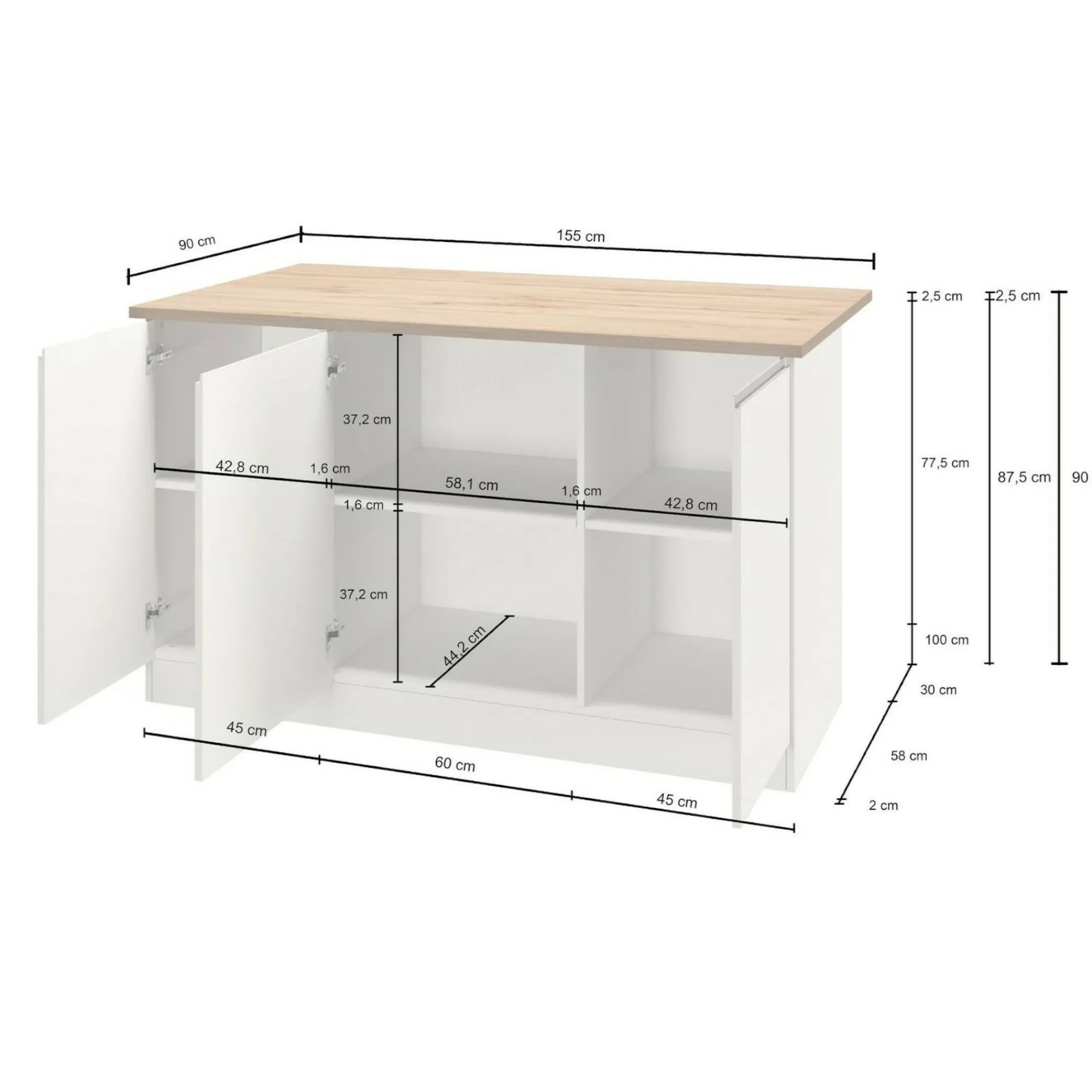 Isola da cucina Tartaro, 155x90h90 cm, Antracite e Ardesia<Dmora Discount