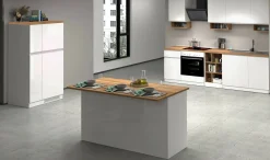 Isola da cucina Tartaro, 155x90h90 cm, Bianco lucido e Rovere<Dmora Shop