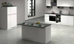 Isola da cucina Tartaro, 155x90h90 cm, Bianco lucido e Ardesia<Dmora Sale