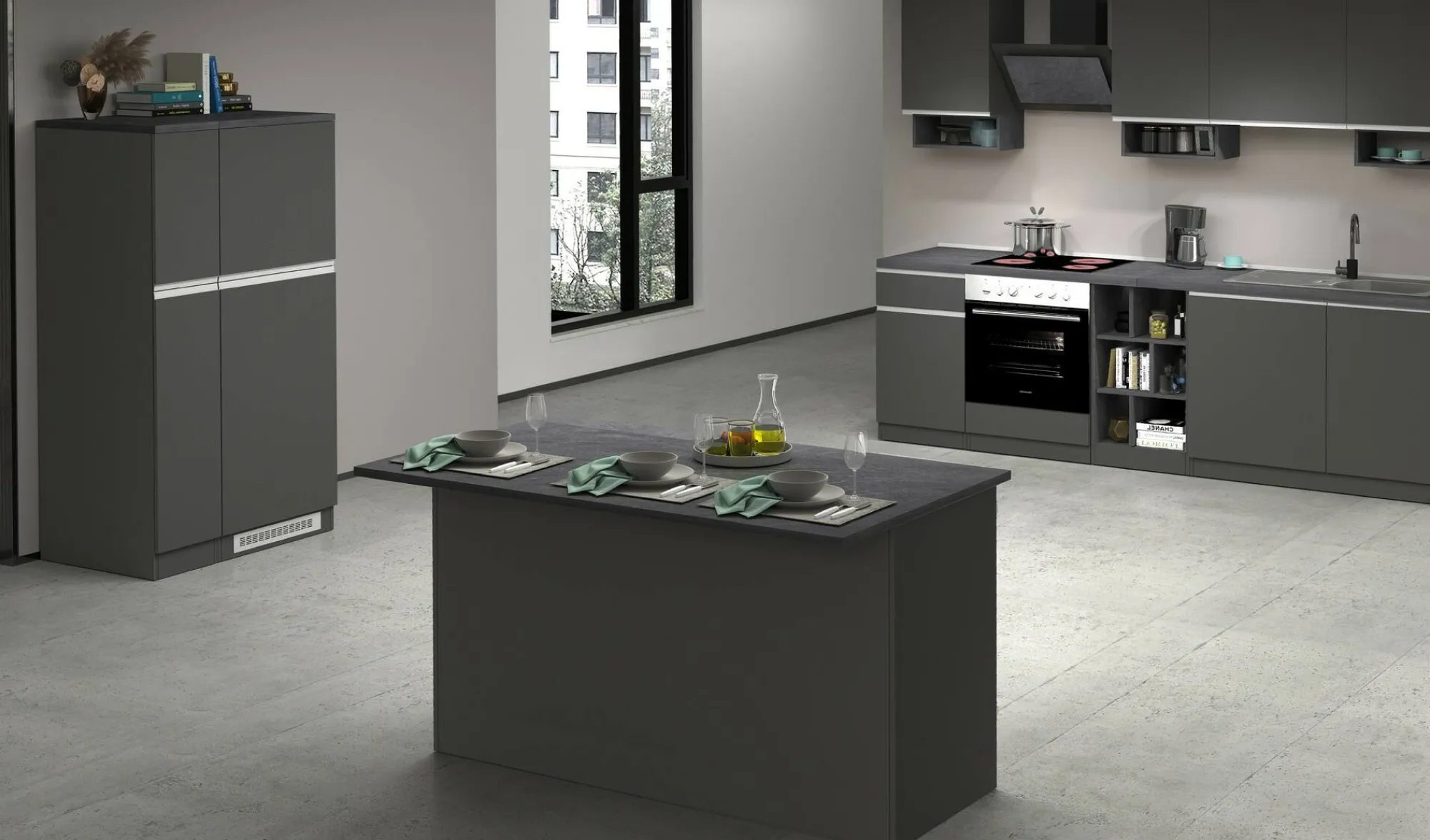 Isola da cucina Tartaro, 155x90h90 cm, Antracite e Ardesia<Dmora Discount