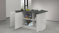 Isola da cucina Tartaro, 155x90h90 cm, Bianco lucido e Ardesia<Dmora Sale