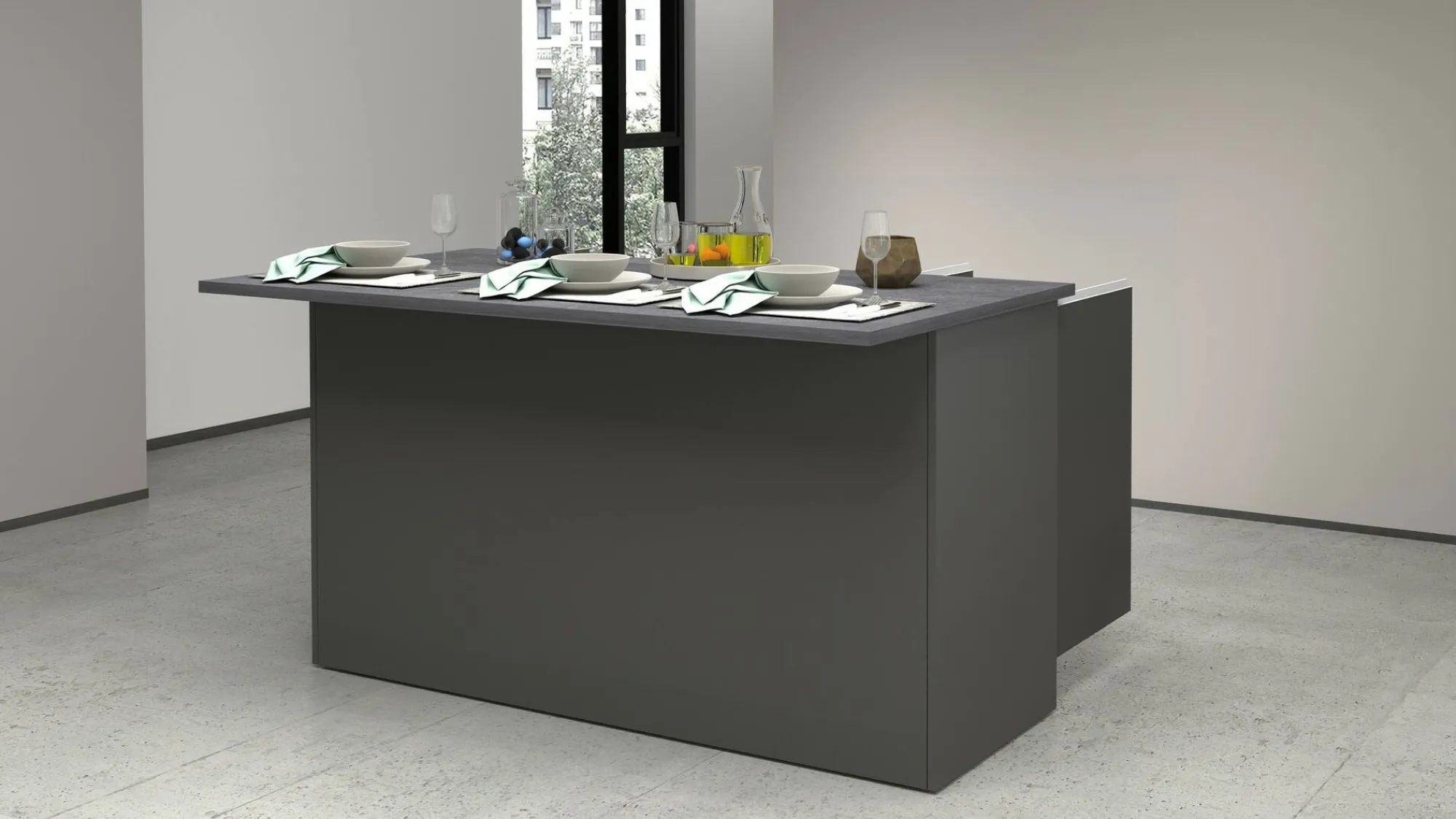 Isola da cucina Tartaro, 155x90h90 cm, Antracite e Ardesia<Dmora Discount