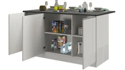 Isola da cucina Tartaro, 155x90h90 cm, Bianco lucido e Ardesia<Dmora Sale