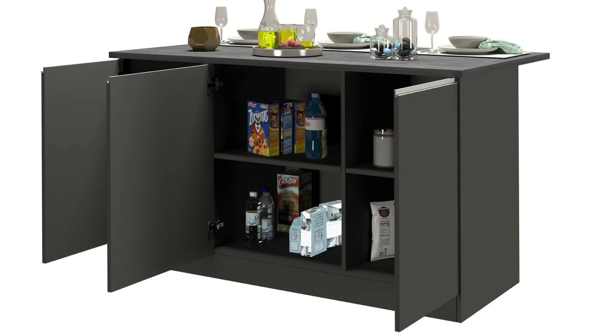 Isola da cucina Tartaro, 155x90h90 cm, Antracite e Ardesia<Dmora Discount