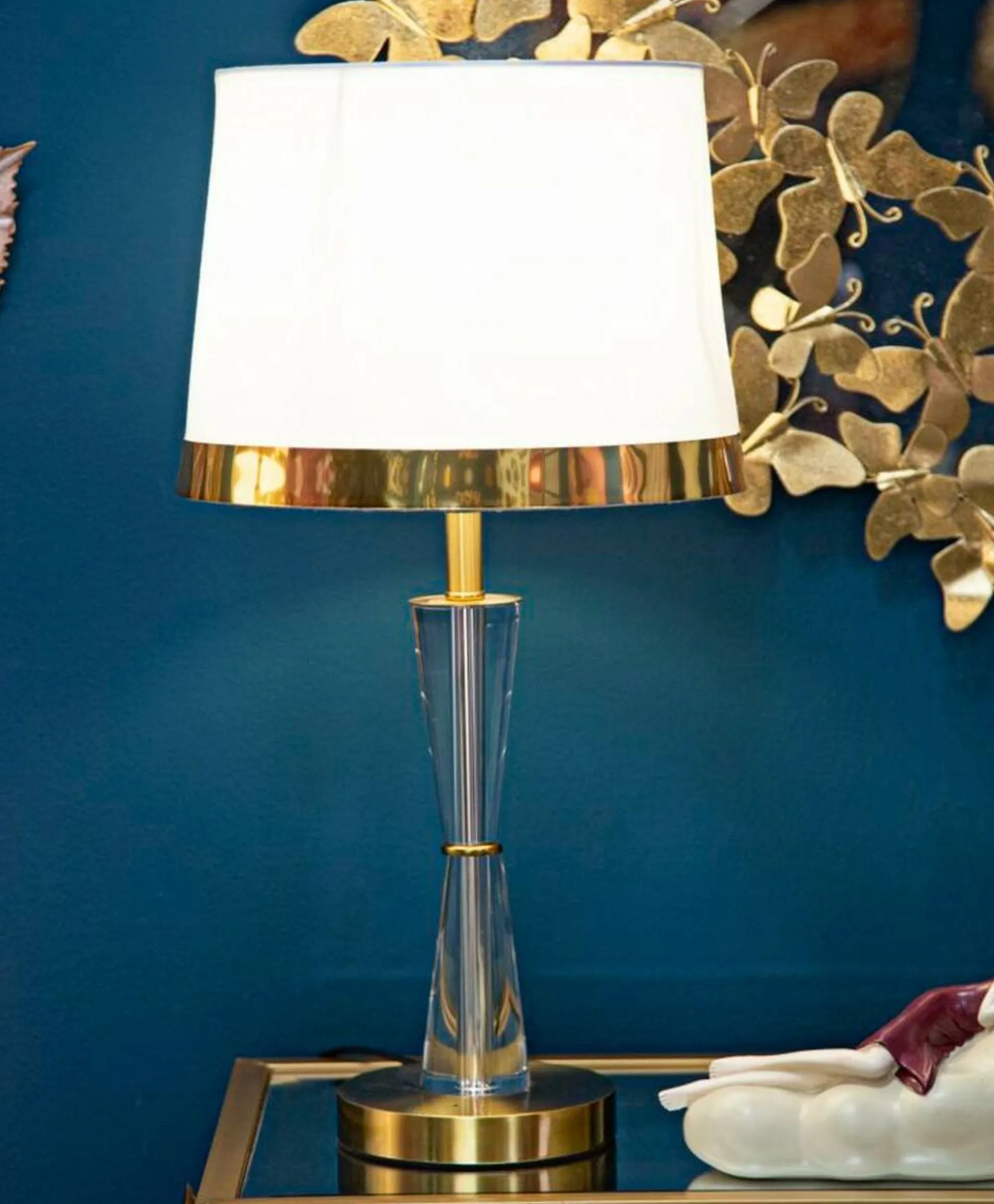 Lampada da tavolo Arriccio, 30x30 h56 cm, Bianco e Oro<Dmora Cheap
