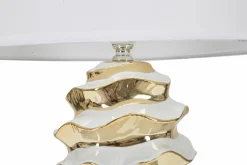 Lampada da tavolo Ashcan, 33x33 h53 cm, Bianco e Oro<Dmora Cheap