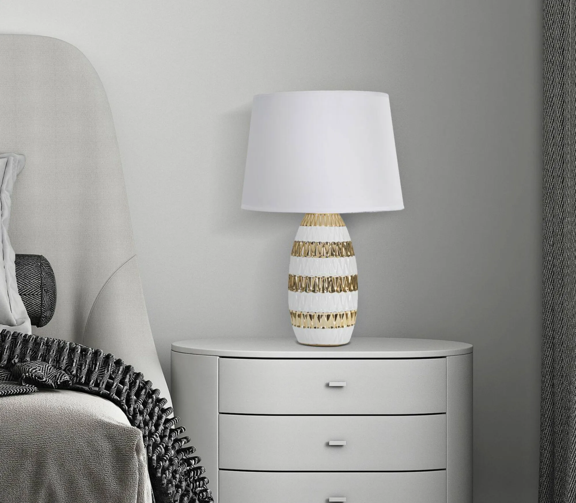 Lampada da tavolo Barr, 33x33 h50 cm, Bianco e Oro<Dmora Discount