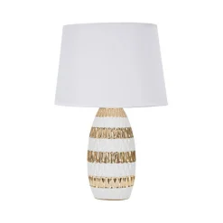 Lampada da tavolo Barr, 33x33 h50 cm, Bianco e Oro<Dmora Discount
