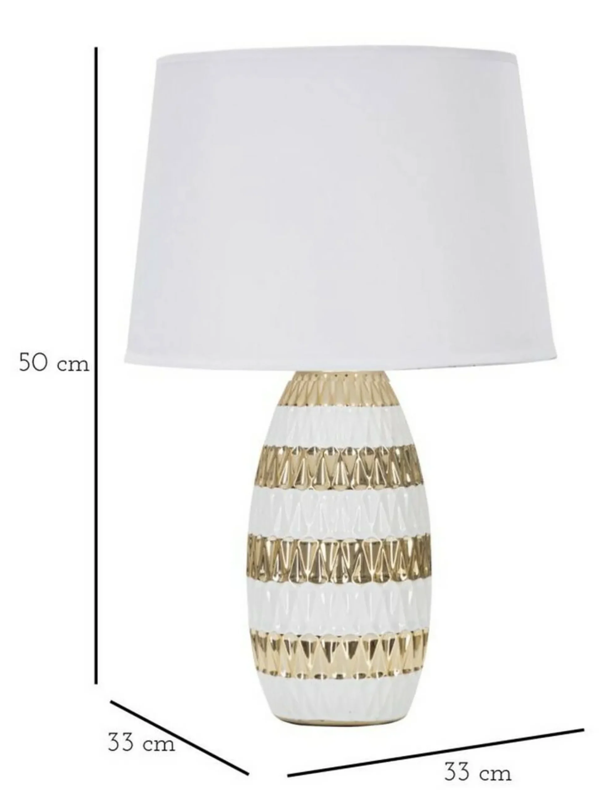 Lampada da tavolo Barr, 33x33 h50 cm, Bianco e Oro<Dmora Discount