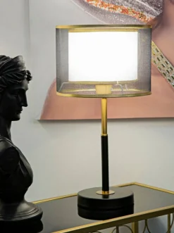 Lampada da tavolo Chiaroscuro, 25x25 h48 cm, Nero e Oro<Dmora Clearance