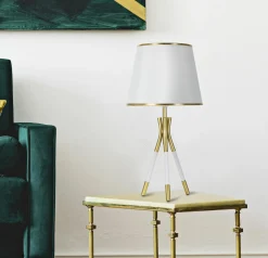 Lampada da tavolo Gongbi, 28x28 h57 cm, Bianco e Oro<Dmora Hot