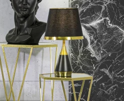 Lampada da tavolo Grattage, 28x28 h50 cm, Nero e Oro<Dmora Discount