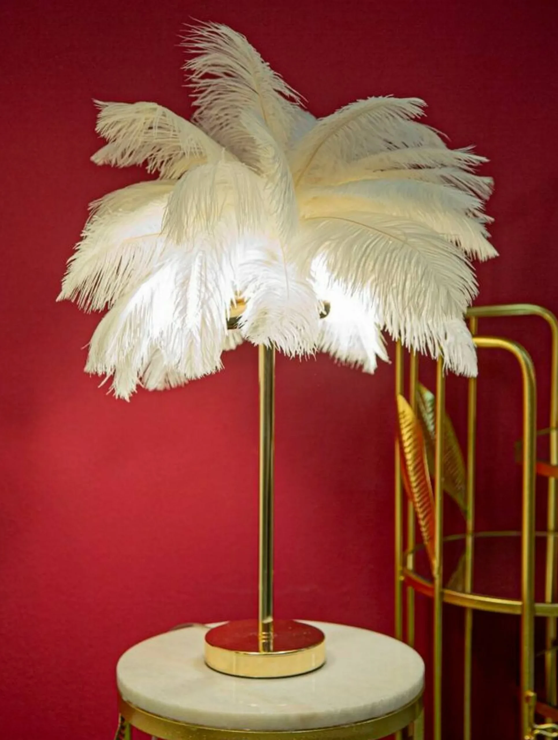 Lampada da tavolo Sinopia, Bianco e Oro, 40x40 h55 cm<Dmora Store