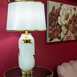 Lampada da tavolo Trompe, 40x40 h70 cm, Bianco e Oro<Dmora Cheap