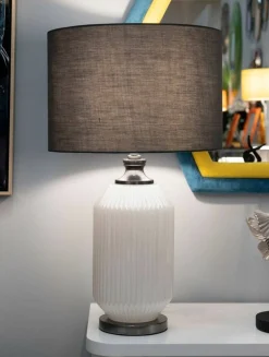 Lampada da tavolo Vidardo, 38x38 h65 cm, Bianco e Grigio<Dmora New