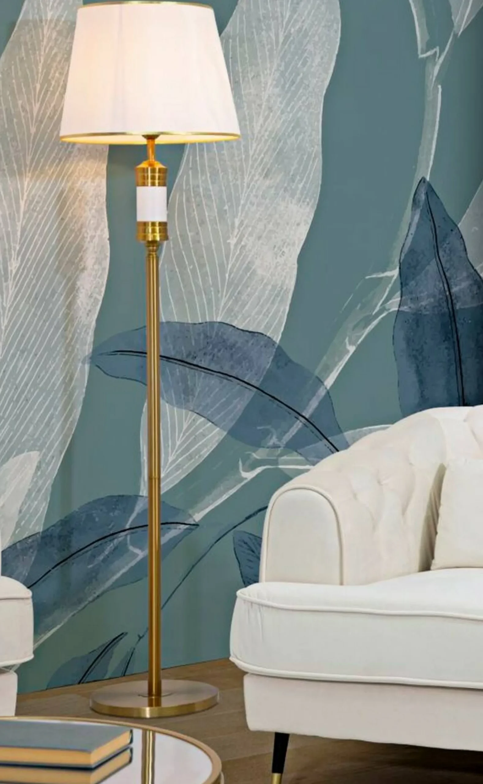 Lampada da terra Grisaille, 41x41 h160 cm, Bianco e Oro<Dmora Best Sale