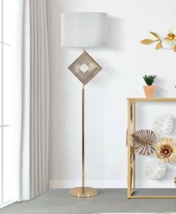 Lampada da terra Inchiostro, 40x40 h161 cm, Bianco e Oro<Dmora Outlet