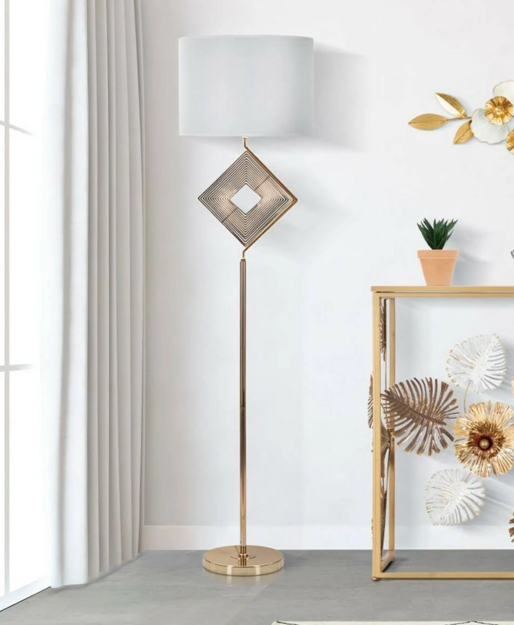 Lampada da terra Inchiostro, 40x40 h161 cm, Bianco e Oro<Dmora Outlet