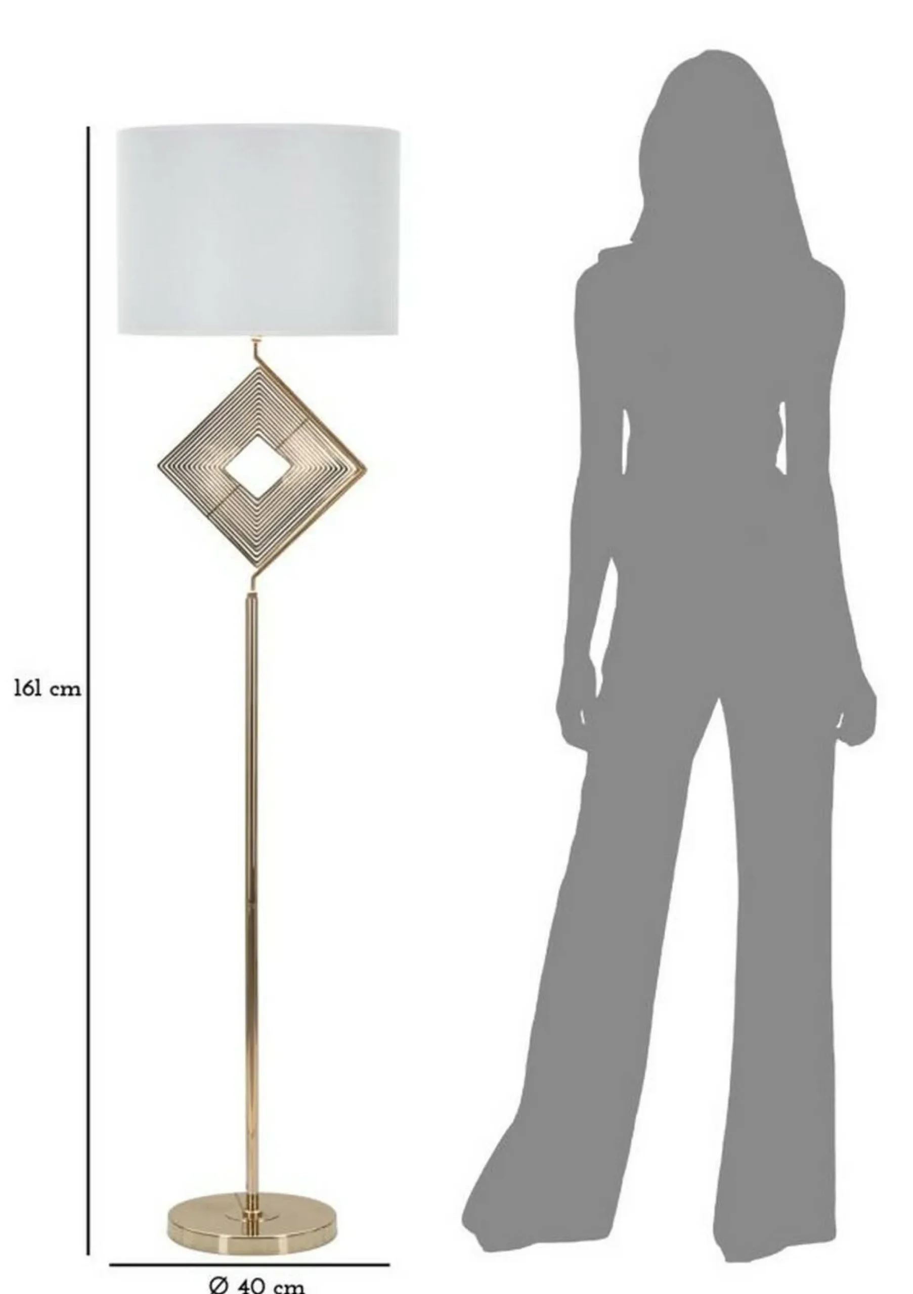 Lampada da terra Inchiostro, 40x40 h161 cm, Bianco e Oro<Dmora Outlet