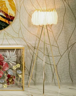 Lampada da terra Millefleur, 46x46 h147 cm, Bianco e Oro<Dmora New
