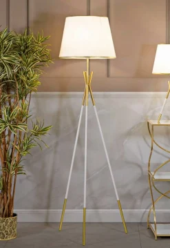 Lampada da terra Murales, 61x61 h154 cm, Bianco e Oro<Dmora Best