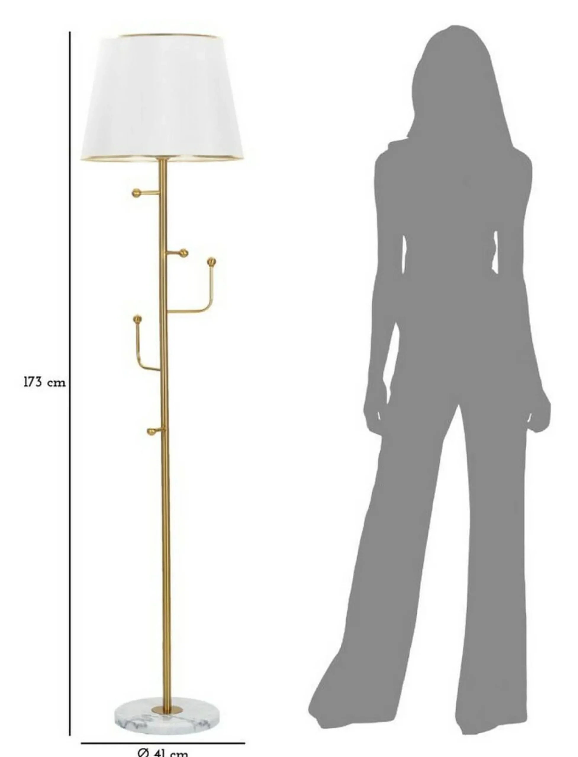 Lampada da terra Tano, 41x41 h173 cm, Bianco e Oro<Dmora Best Sale