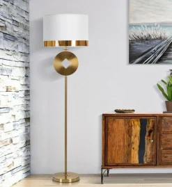 Lampada da terra Telero, 40x40 h151 cm, Bianco e Oro<Dmora Fashion