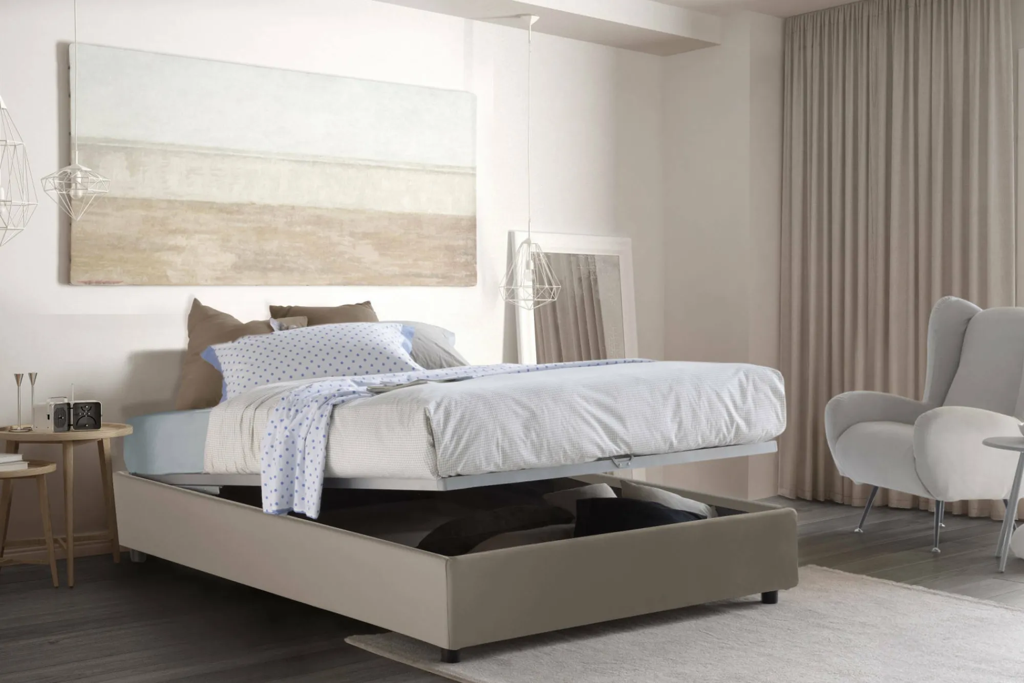 Letto alla francese Akemi, con materasso Cm 140x190 incluso,<Dmora Sale