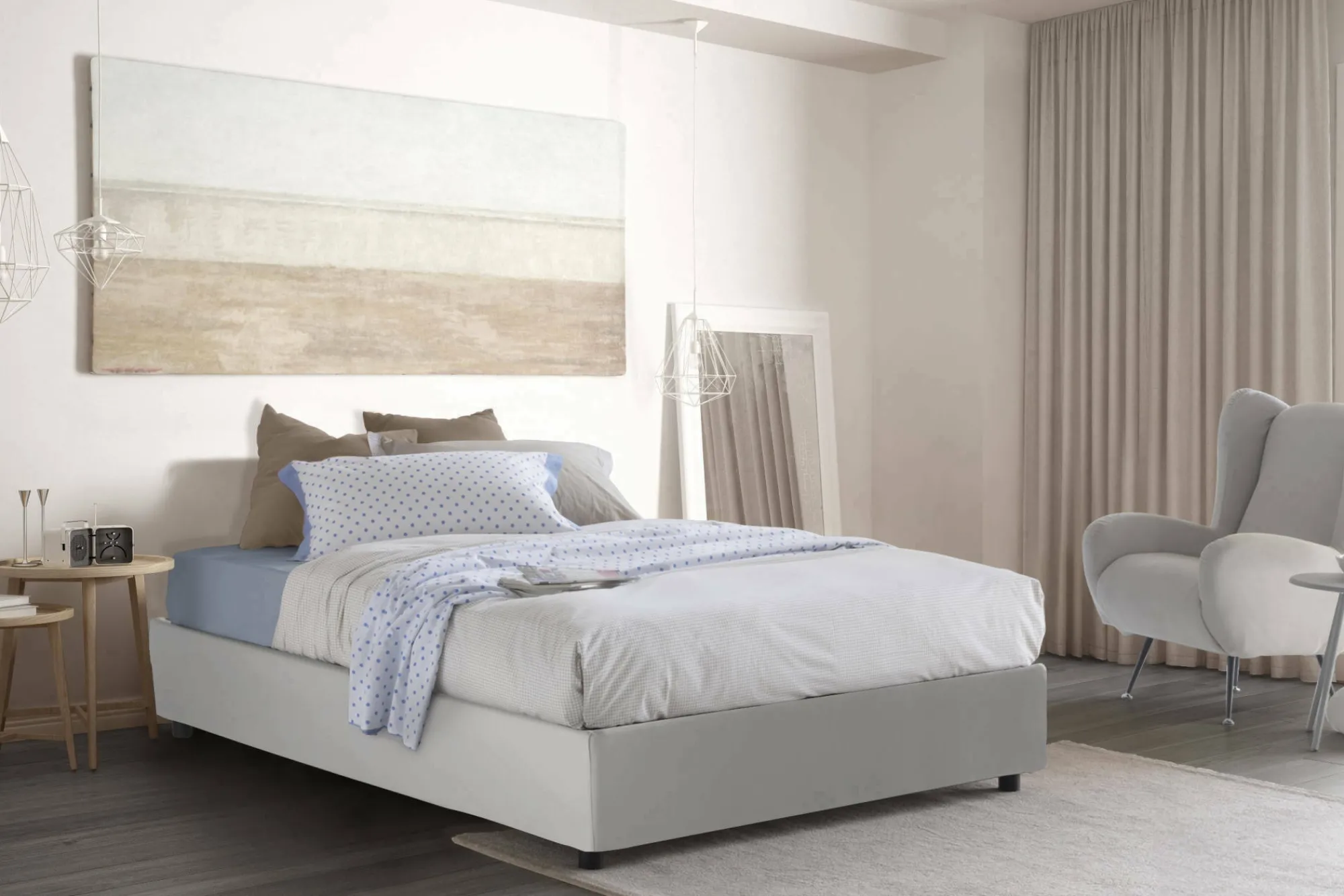 Letto alla francese Azuko, con materasso Cm 140x200 incluso,<Dmora Cheap
