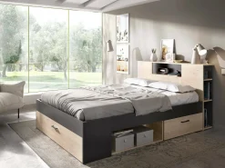 Letto alla francese Conching, 150x219 h95 cm, Antracite e Rovere<Dmora Outlet