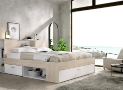 Letto alla francese Conching, 150x219 h95 cm, Bianco e Rovere<Dmora Fashion